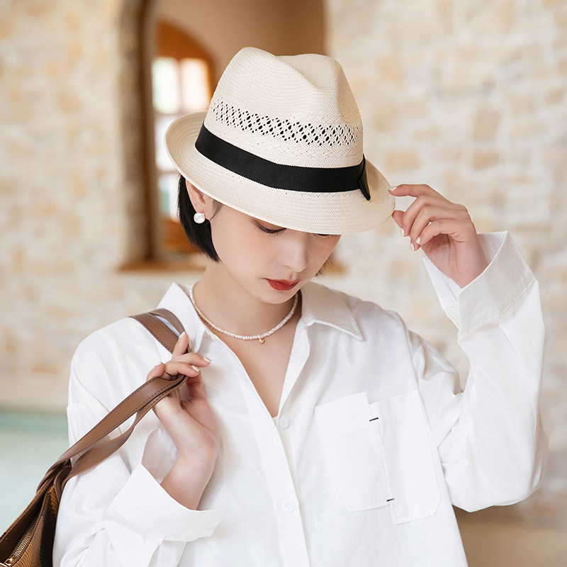 爵士礼帽夏季新款法式复古白色草帽 mauropoli帽子