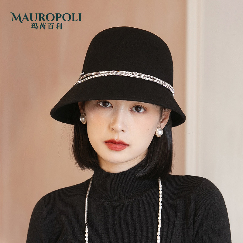 羊毛秋冬不规则帽檐英伦优雅毛呢帽 mauropoli帽子