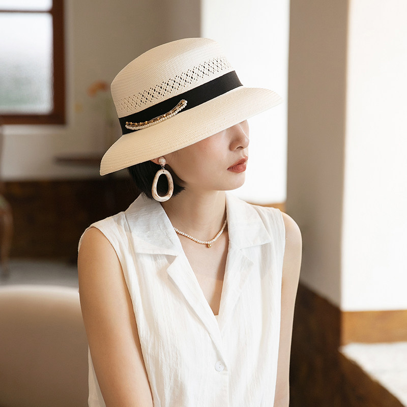 白色礼帽夏季赫本风灯罩新款草帽 mauropoli帽子