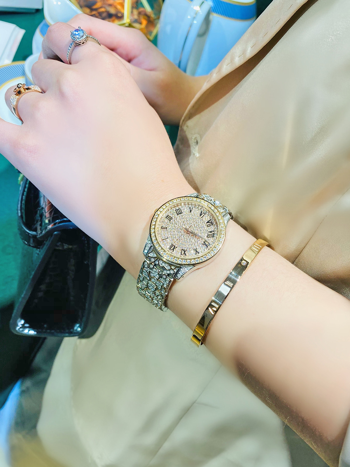 正品蒂玮娜欧美时尚满天星石英表 davena婷邦国产腕表