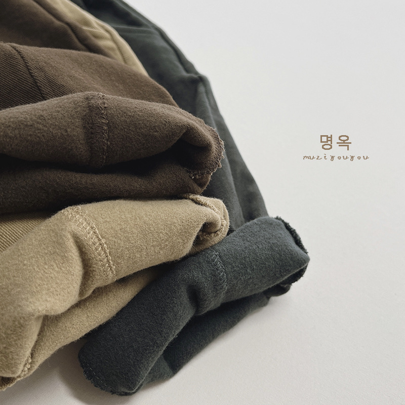 冬季新款儿童抓绒长裤男女童韩版日系薄绒休闲裤宝宝装简约百搭裤 - 图2