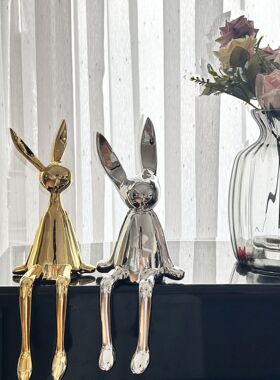 电镀兔子样板间坐姿摆件装饰轻奢
