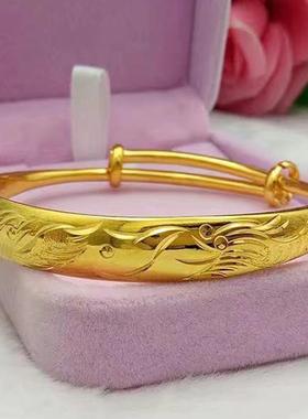 越407南沙金圆肚天满星手镯黄镀铜金推拉满天款星仿金手环手饰