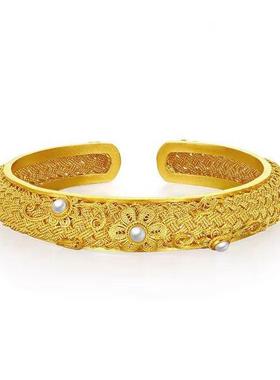 团花3.5.09锦手绣手镯女款宫廷风气质花丝物珍珠环礼送女神节生日