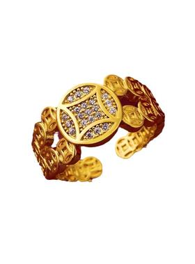 南沙钱币戒指女越 黄铜镀尚金久不掉色时个性金莫桑石10.13.05开