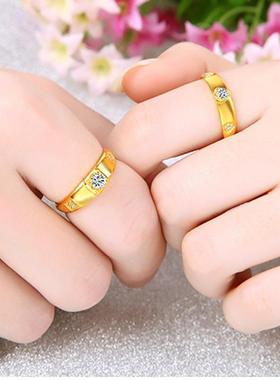 黄铜镀金情侣戒指528南 越沙金男款对戒时镶尚韩版嵌心形钻石指女
