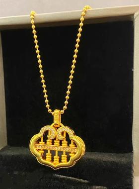 古法金轻奢镶沙钻算盘吊坠中项链女仿黄色如意祥金云新式25.2.19.