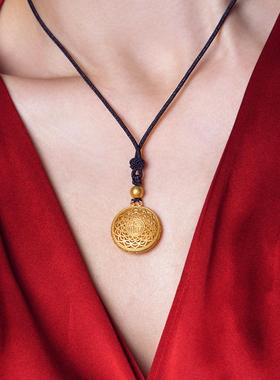 越铜南沙金八宝富贵镂空莲花吊坠黄GJ-142金莲古镀法福字花罗盘吊