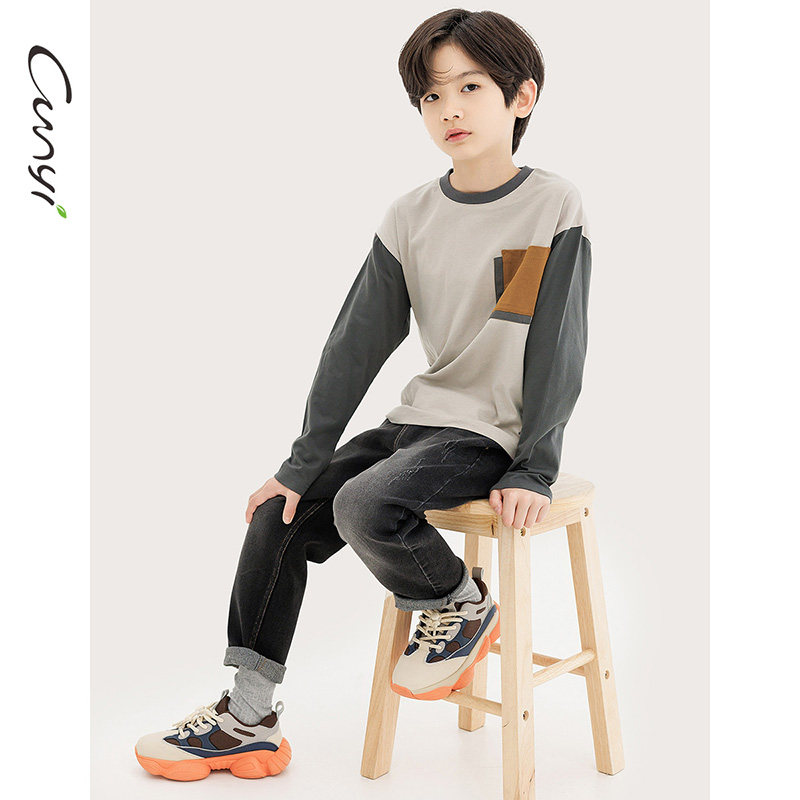 Cunyi纯一良品童装男童长袖T恤秋季新品儿童纯棉细腻撞色打底衫,淘宝优惠券,粉丝福利购,淘宝优惠卷