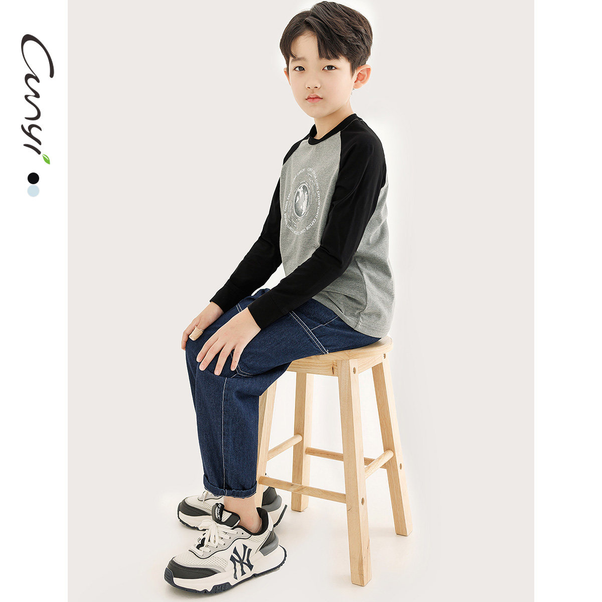 Cunyi纯一良品童装儿童长袖T恤春秋新品中大童撞色袖套头潮棉上衣,淘宝优惠券,粉丝福利购,淘宝优惠卷