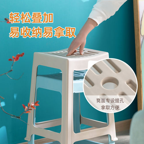 茶花塑料凳子加厚高凳家用浴室防滑板凳餐桌条纹高脚胶凳椅可叠放 - 图0