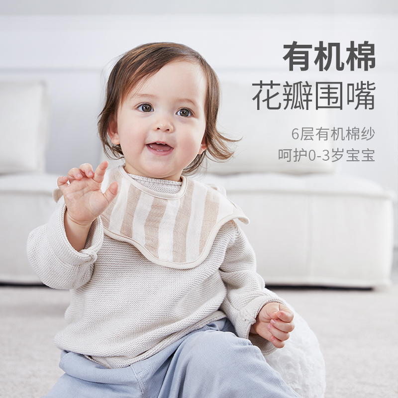 【闪享】宝宝围嘴口水巾婴儿纯棉透气夏季薄款儿童360度旋转围兜 - 图1