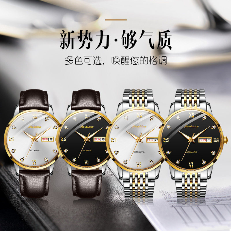 瑞士2019新款男士超薄霸气黑机械表 欧利时鼎延国产腕表