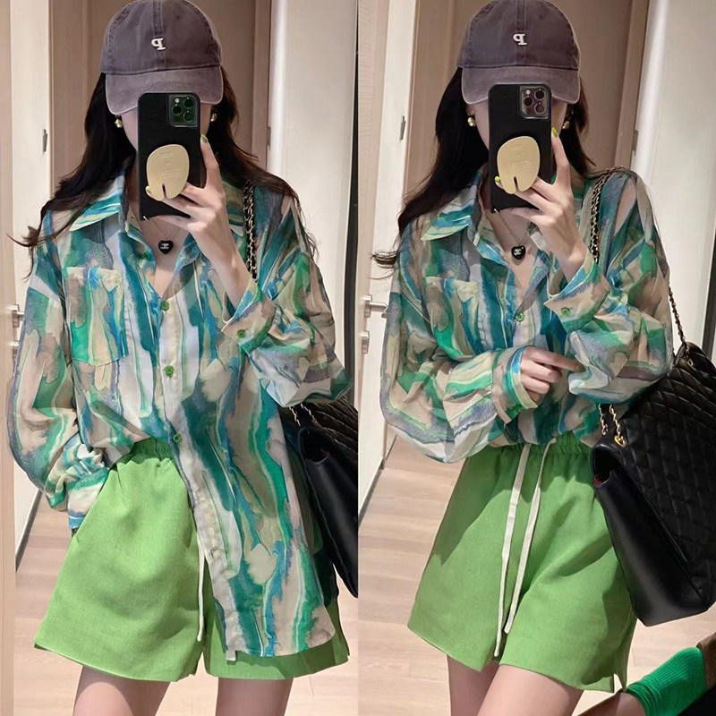 轻薄垂感印花防晒欧洲站2022衬衫 哥雅宁特时尚套装