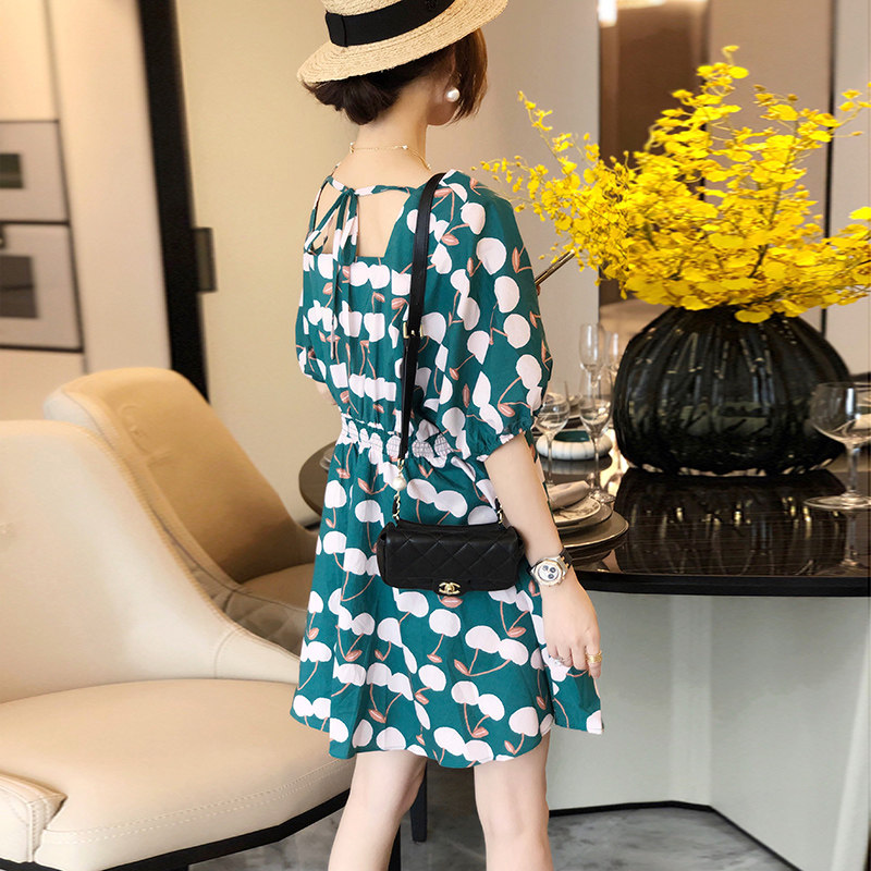 欧洲站樱桃碎花女2020夏新款连衣裙 哥雅宁特连衣裙