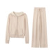Han Yujia ballet ສີບົວ imitation mink yarn ຜະສົມບວກກັບ velvet hooded cardigan ຊຸດໂສ້ງຖັກຊື່