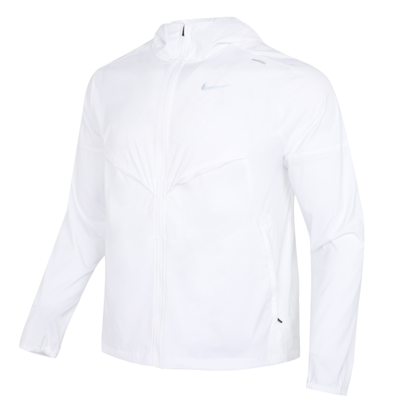 耐克外套男2023夏新款跑步训练运动服连帽白色夹克上衣CZ9071-100