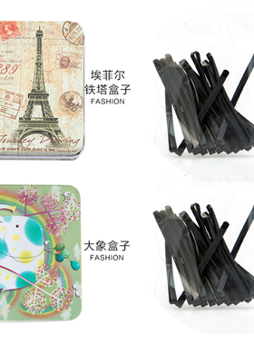 黑色马口铁盒装影楼一字发夹包邮