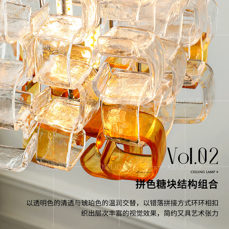 凯乔 中古风餐厅吊灯 手工玻璃简约法式卧室高级感糖块灯具,淘宝优惠券,粉丝福利购,淘宝优惠卷