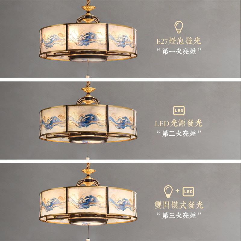 凯乔【ZX】全铜珐琅彩吊灯新中式别墅复式楼大气中国风客厅吊灯_虎窝淘