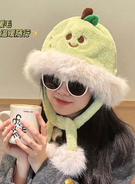 秋冬可爱毛绒帽子软fufu显脸小