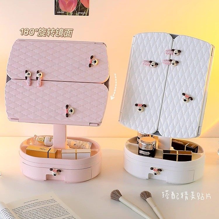 桌面化妆镜卧室发光梳妆台led带灯补光宿舍折叠台式收纳盒大镜子,淘宝优惠券,粉丝福利购,淘宝优惠卷