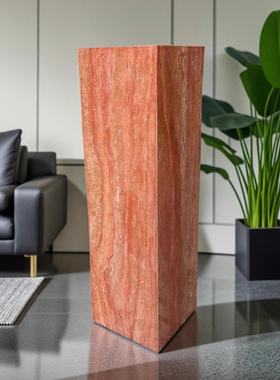 天然红洞石摆件底座雕塑台石墩子