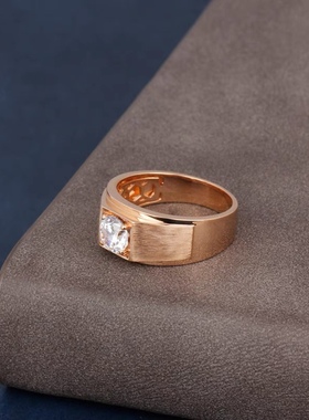 18k金1克拉莫桑戒指14K黄金戒指男个性拉丝厚实简约彩金男戒礼物