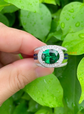 18k白金红蓝宝石戒指男彩宝镶嵌活口可调节铂金pt950男戒指送礼物