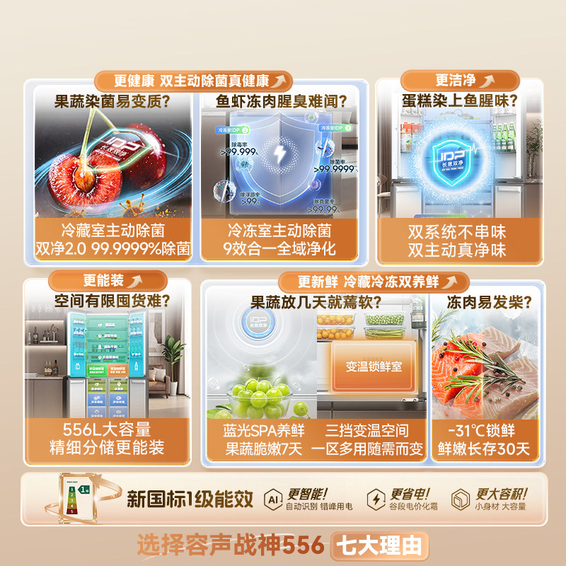 新款容声战神556L双系统十字四开门家用电冰箱一级能效换新补贴