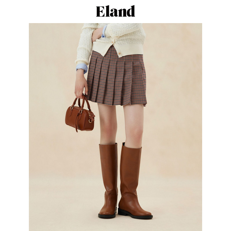 Eland衣恋半身裙女经典格纹百褶A版短裙休闲通勤裙子,淘宝优惠券,粉丝福利购,淘宝优惠卷