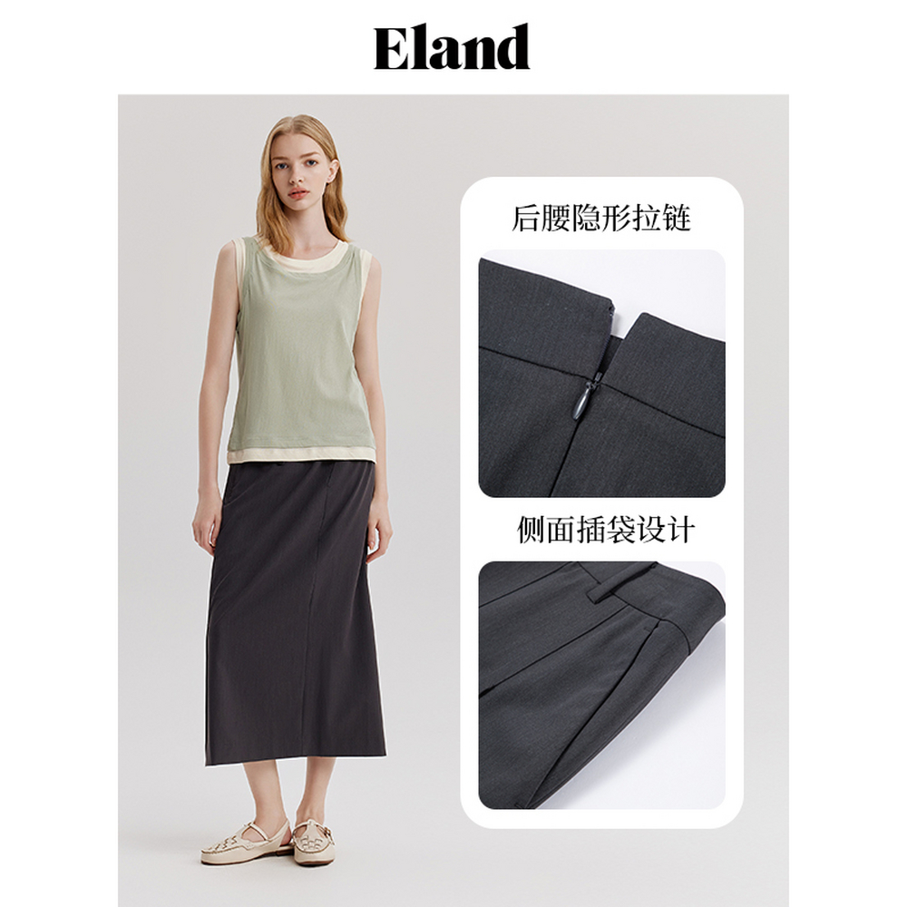 【零染+冰氨信封裙】Eland衣恋直筒半身裙女收腰显瘦2024夏季新款 - 图2