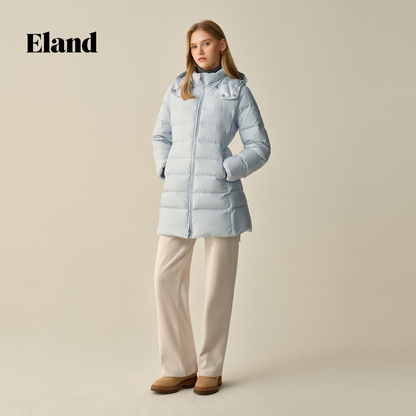 【防泼水&鸭绒】Eland衣恋排骨羽绒服女龟背连帽外套2025冬季新款
