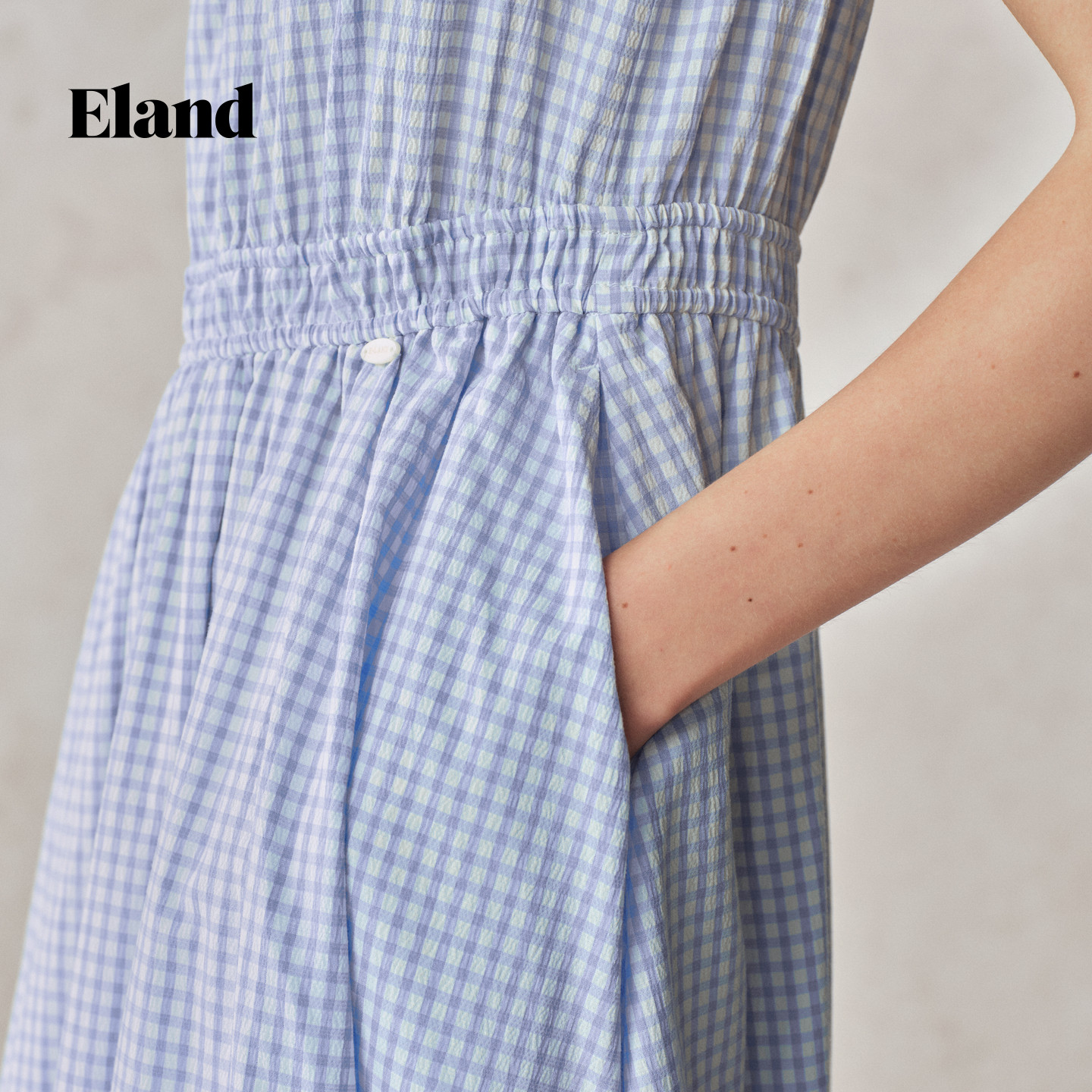 【风铃裙】Eland衣恋连衣裙女A摆收腰格纹中长裙透气25年夏新款