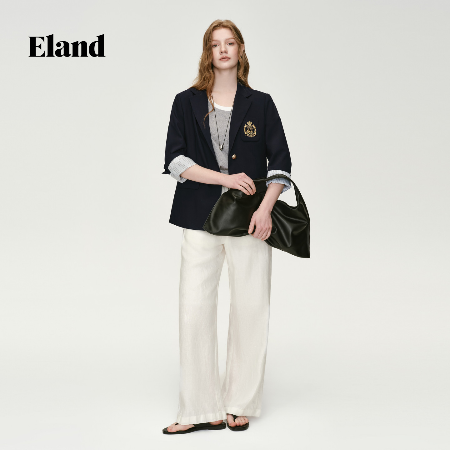 Eland衣恋西装女时尚商务刺绣徽章长袖外套2026春夏新款