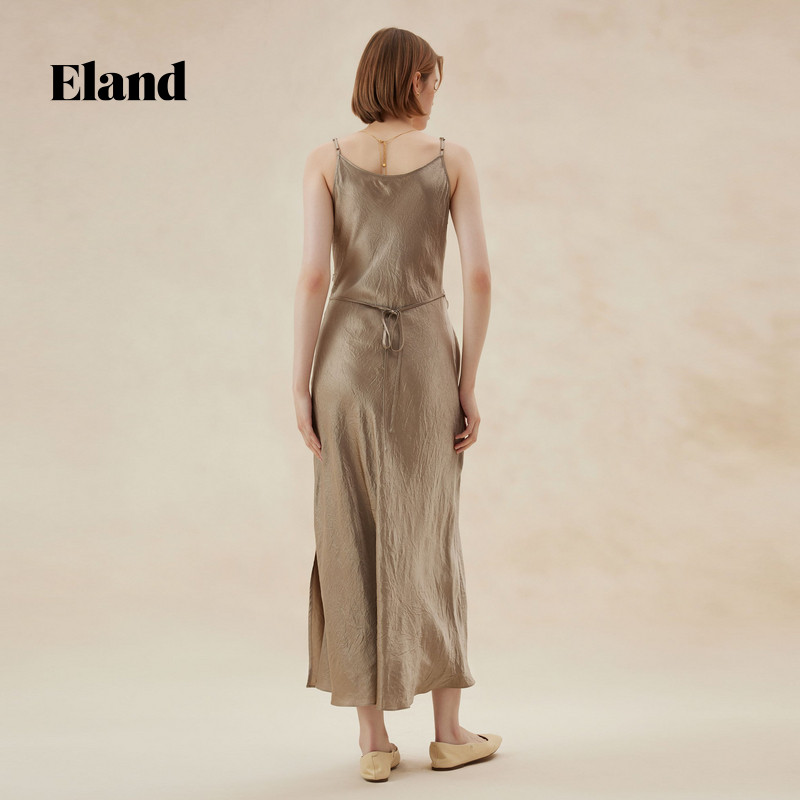 【醋酸】Eland衣恋吊带连衣裙女H版型侧开叉气质长裙夏季
