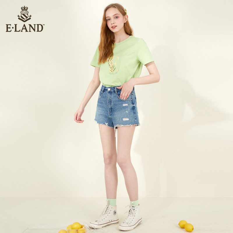 eland2020夏季新款做旧破洞女短裤 ELAND牛仔裤