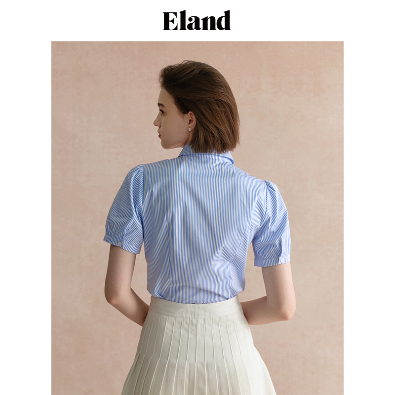 eland衣恋条纹纯棉刺绣翻领女衬衫 ELAND衬衫