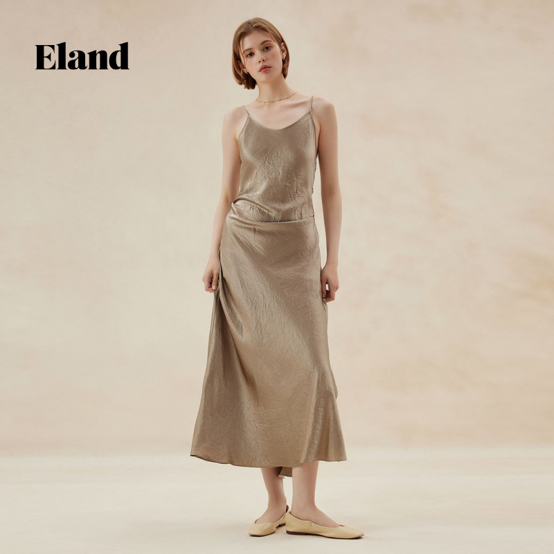 【醋酸】Eland衣恋吊带连衣裙女H版型侧开叉气质长裙夏季