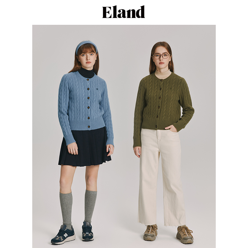 eland衣恋针织2022年冬新款女开衫 ELAND毛针织衫