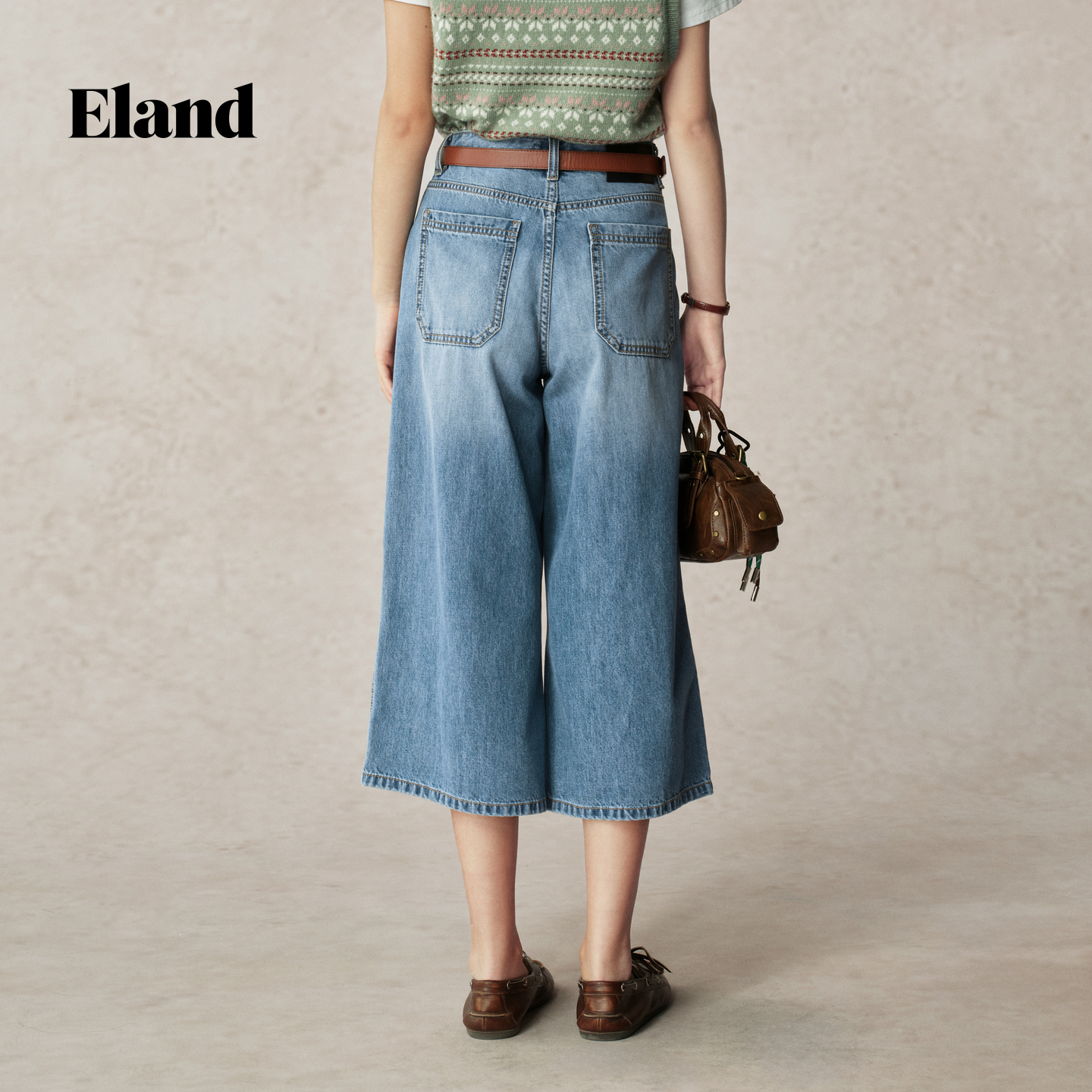 【100%棉】Eland衣恋牛仔裤女宽松阔腿直筒裤2025秋季新款