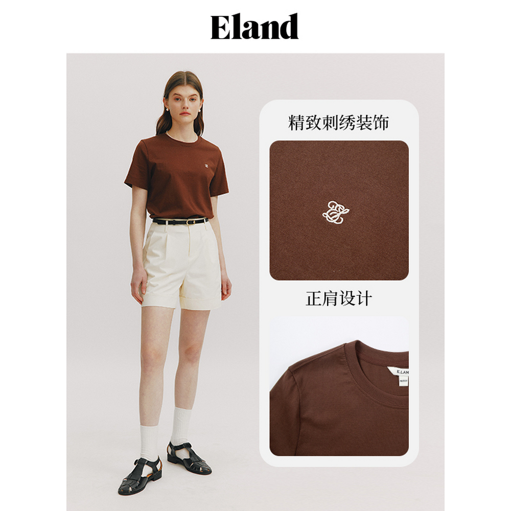 Eland衣恋短袖T恤女纯棉基础款正肩合体版型内搭打底上衣夏季 - 图2