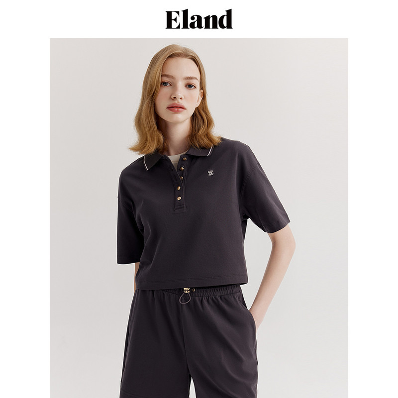Eland衣恋学院风短款poloT恤女美式休闲H型上衣POLO衫夏季款