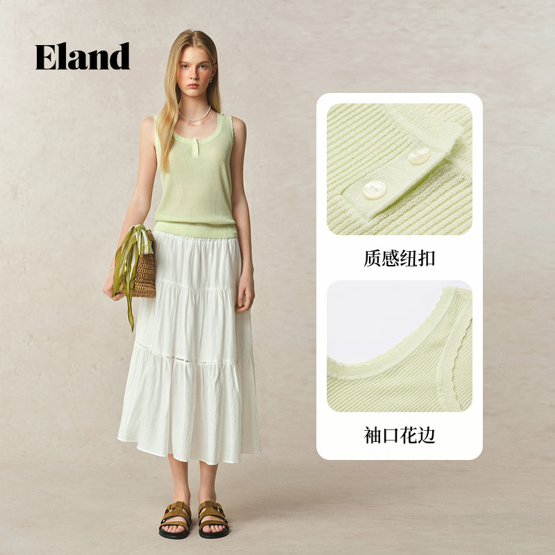 【亚麻】Eland衣恋马夹女领口花边圆领背心内搭2025夏季新款淡人