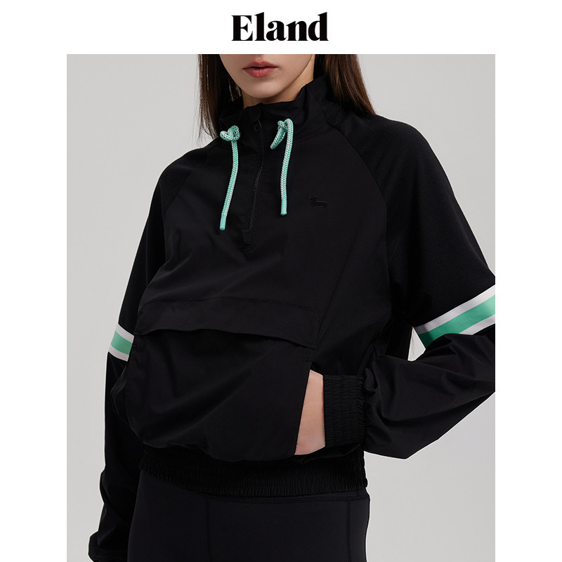 Eland衣恋夹克外套女套头撞色运动风短外套年春宽松上衣,淘宝优惠券,粉丝福利购,淘宝优惠卷