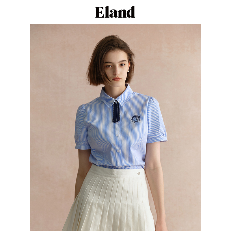 eland衣恋条纹纯棉刺绣翻领女衬衫 ELAND衬衫