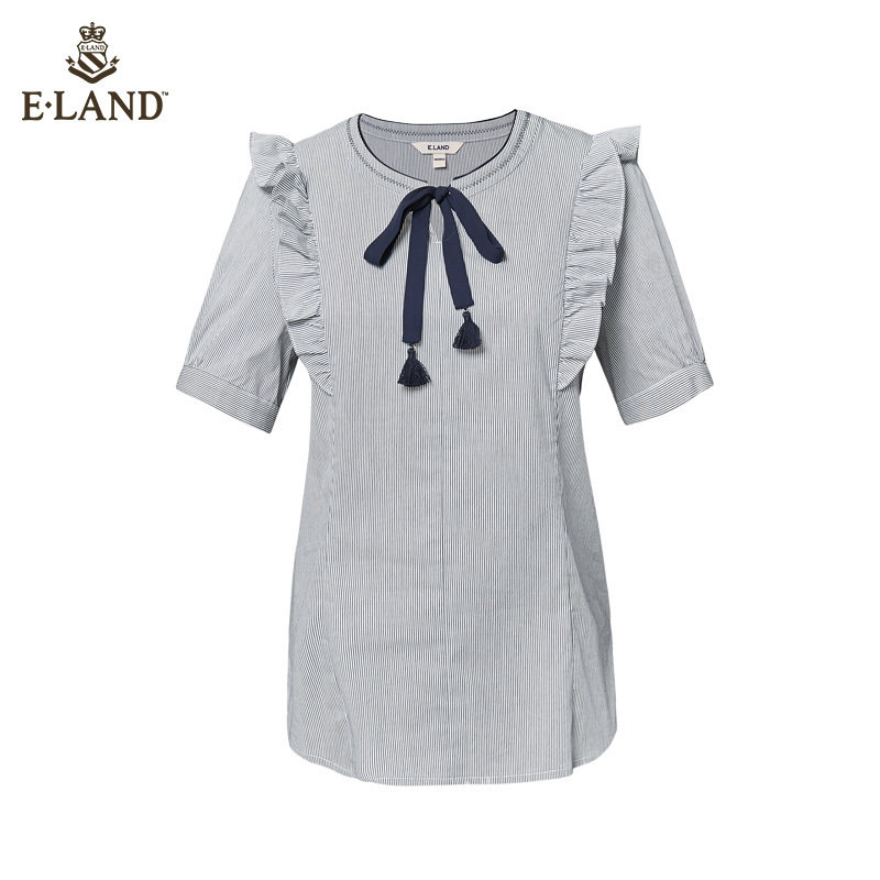 eland秋装可爱韩版荷叶边花边条纹 ELAND衬衫