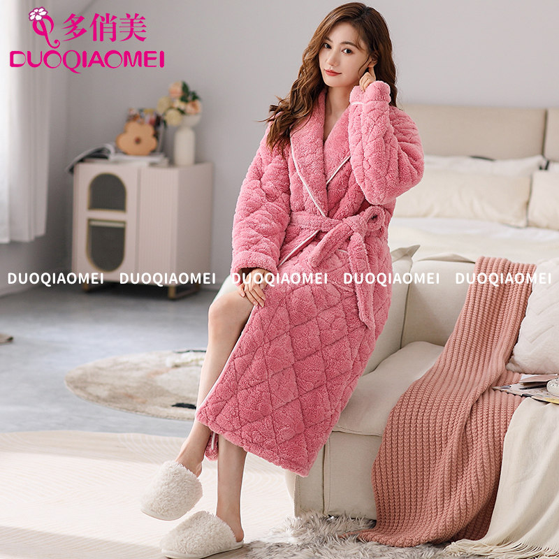 睡袍女冬加长款珊瑚绒睡衣三层夹棉加绒加厚女士家居服浴袍秋冬款,淘宝优惠券,粉丝福利购,淘宝优惠卷