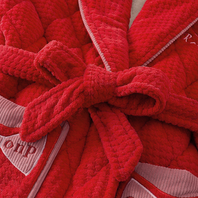 睡衣女冬季珊瑚绒夹棉睡袍中长款加厚保暖秋冬款红浴袍浴衣法兰绒,淘宝优惠券,粉丝福利购,淘宝优惠卷