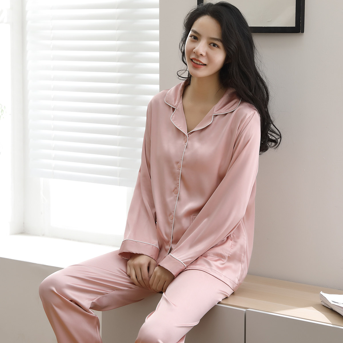 简约长袖睡衣套装冰丝性感家居服 多俏美睡衣/家居服套装